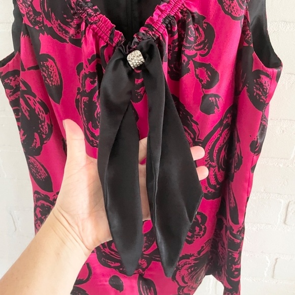 Vintage Y2K Tank top Satin Betsey Johnston Dark Romantic Roses print Red Black L - Picture 6 of 11